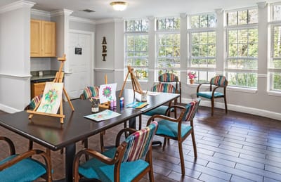 Art activity area with easels and paintings