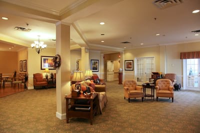 Bright interior common area with seating