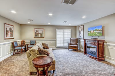 Cozy common area with seating and artwork