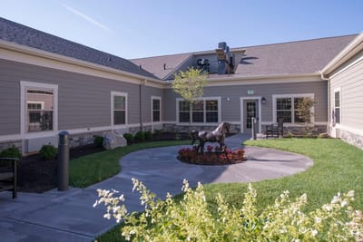 Courtyard with landscaped garden and seating area