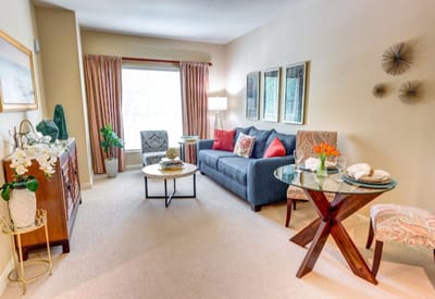 Cozy resident room with comfortable furniture and decor