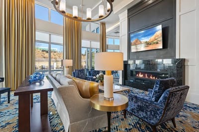 Bright common area with stylish seating and decor