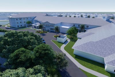 Aerial view of the facility showcasing outdoor spaces