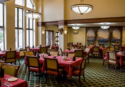 Dining area with tables set for meals