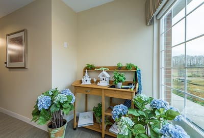 Decorative corner with plants and a table