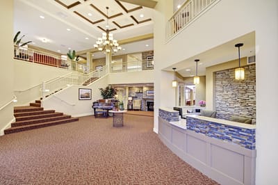 Interior common area with staircase and seating