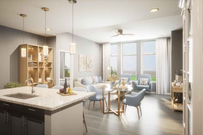 Bright, modern interior of a dining space