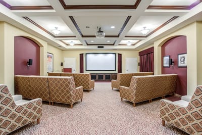Interior view of a common area with seating