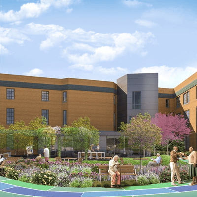 Residents enjoying an outdoor garden space