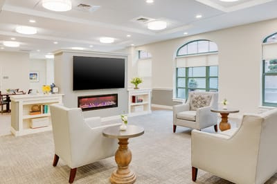Bright and modern common area with seating