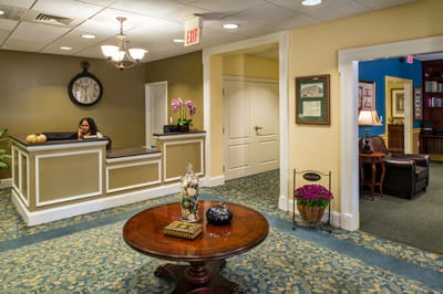 Reception area with a warm, inviting atmosphere