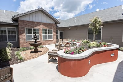 Beautiful outdoor courtyard with seating and landscaping
