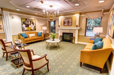 Cozy common area with seating and artwork