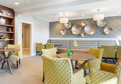 Bright common area with seating and decor