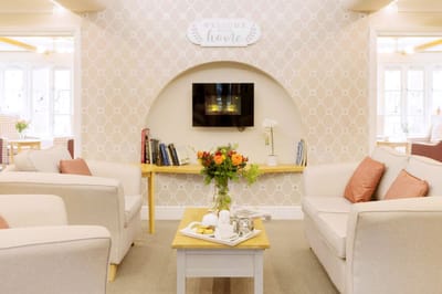 Stylish interior common area with seating and decor