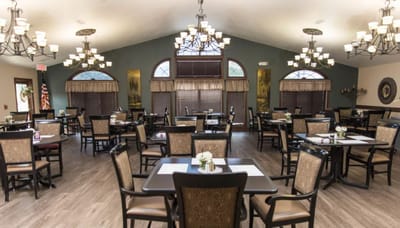 Dining room with tables and chairs in communal area