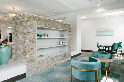 Modern lounge area with stylish seating and decor