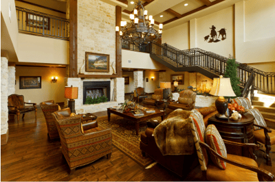 Common area in a senior living facility with cozy seating