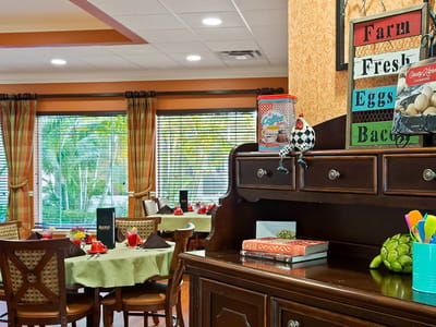 Interior dining area with tables and decorations
