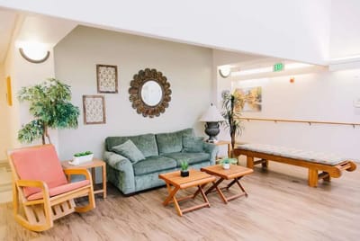 Comfortable living room area in a senior care facility