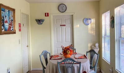 Interior view of a dining area with decor
