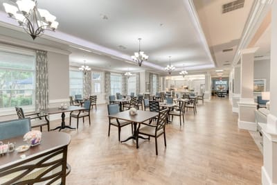 Dining area with tables and seating for residents