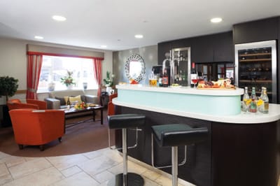 Interior common area with seating and snacks