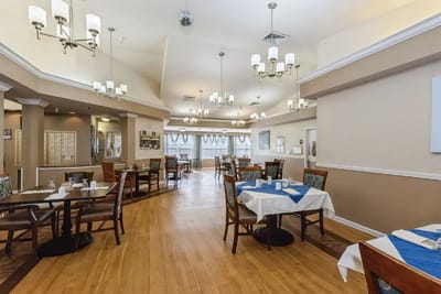 Interior dining room area with tables and chairs