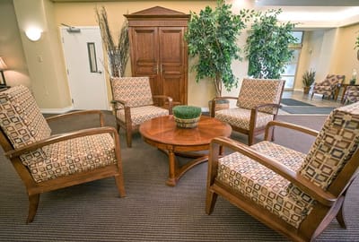 Common area with seating and plants