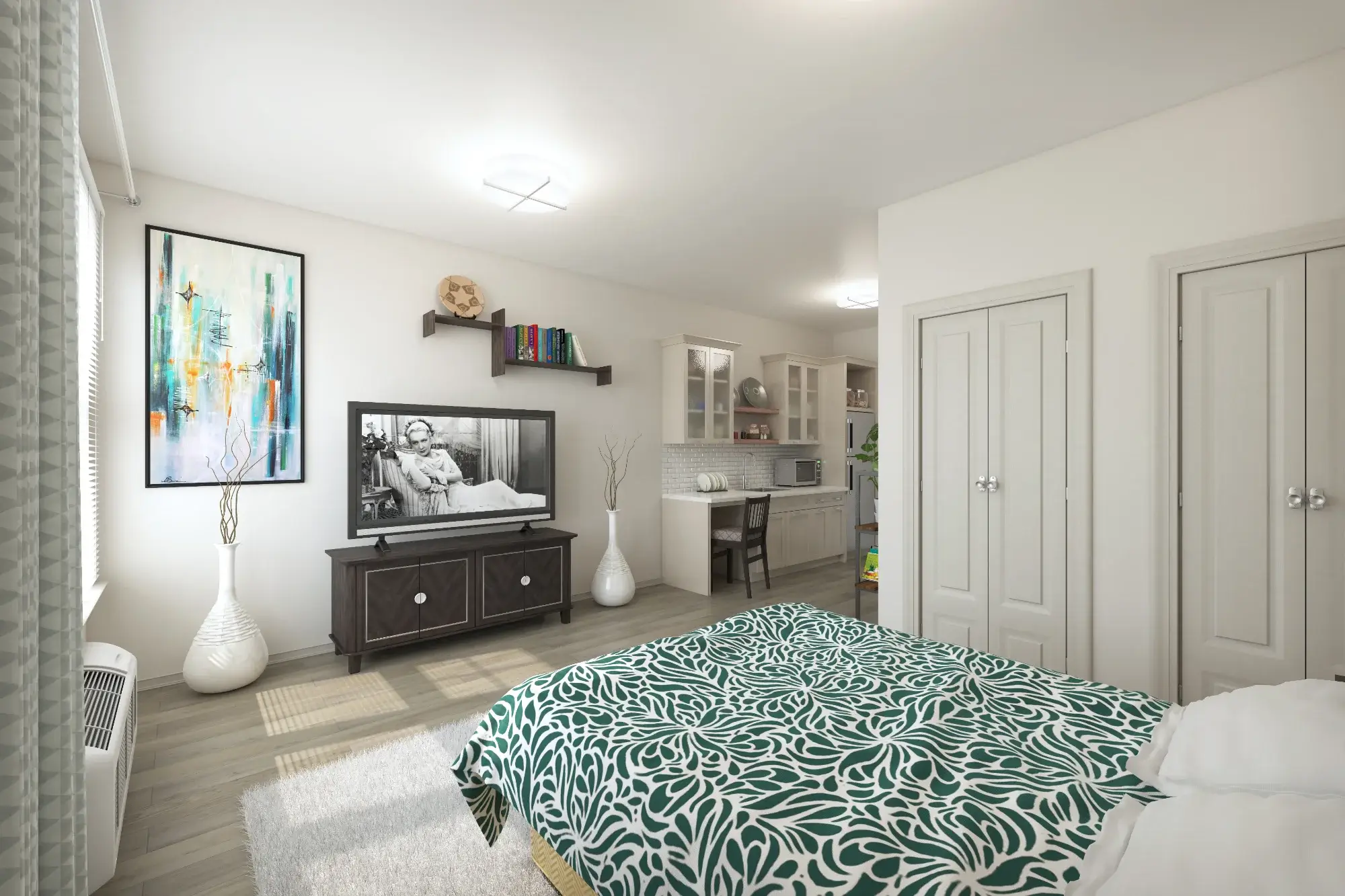 Bright interior of a resident room with decorative elements