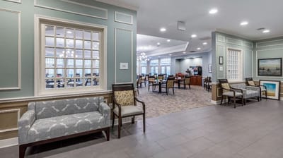 Interior view of a common area with seating