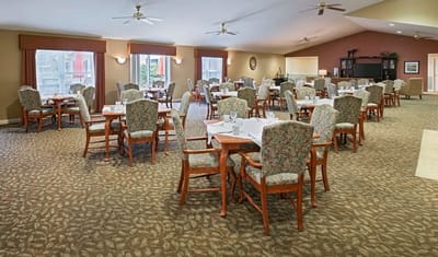 Interior dining room with tables and chairs