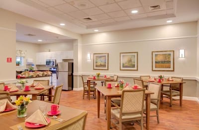 Dining room set up for a meal