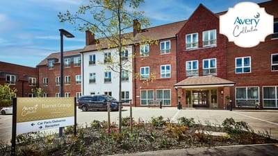 Exterior view of Barnett Grange Care Home with signage