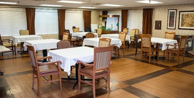Dining room with empty tables and chairs