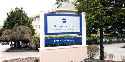 Signage for Bridgeview Care at the facility entrance