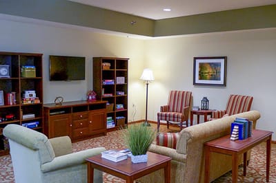 Cozy common area with seating and games