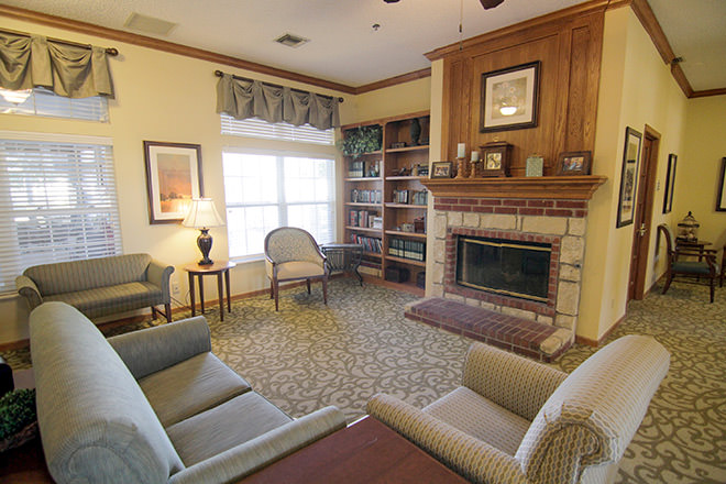 Cozy lounge area of a senior living facility