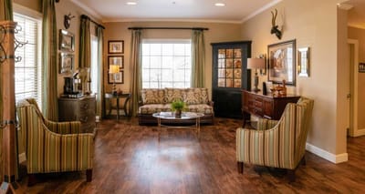 Comfortable seating area in a warmly decorated lounge