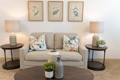 Cozy interior living room with floral accents