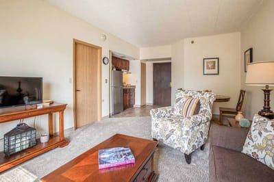 Cozy interior of a resident room with furniture