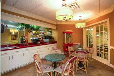 Cozy common area with seating and a kitchenette