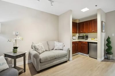 Cozy shared living space with kitchenette
