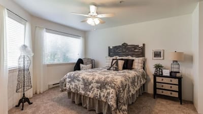 Comfortable bedroom in a senior living facility
