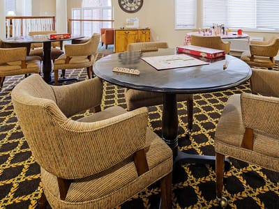 Interior common area with seating and games