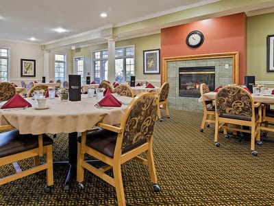 Dining area with tables set for meals