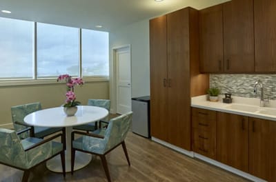 Bright interior view of a dining area with a table