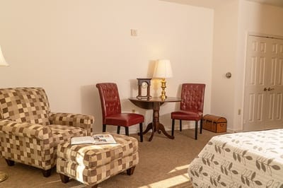 Cozy private resident room with seating area