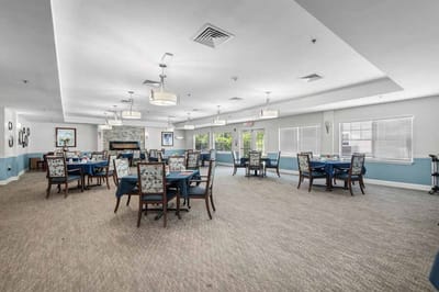 Interior dining area with tables and chairs