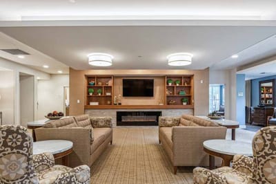 Cozy lounge area in a senior living facility